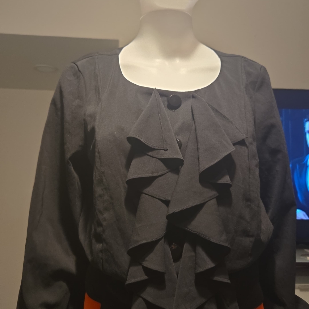 W091 ECI Elegant Black Ruffled Blazer